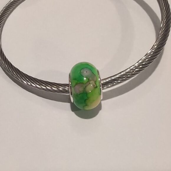 Silver Green Watercolor Charm for Pandora Style Bracelet - Picture 2 of 6